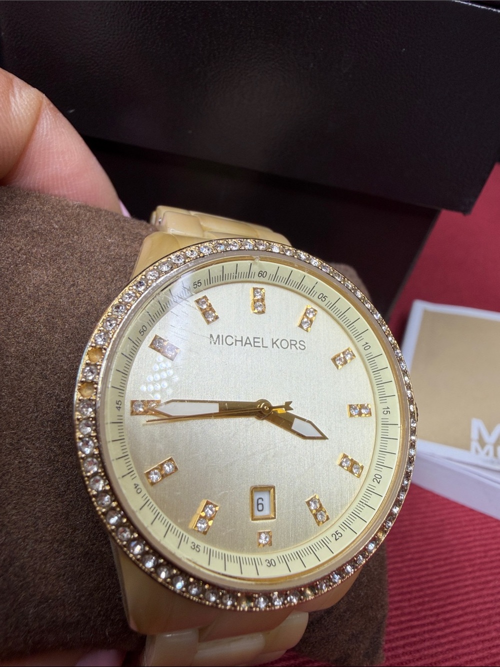 Michael Kors Gold Tone Crystal Bezel Bracelet Watch - Picture 5 of 7